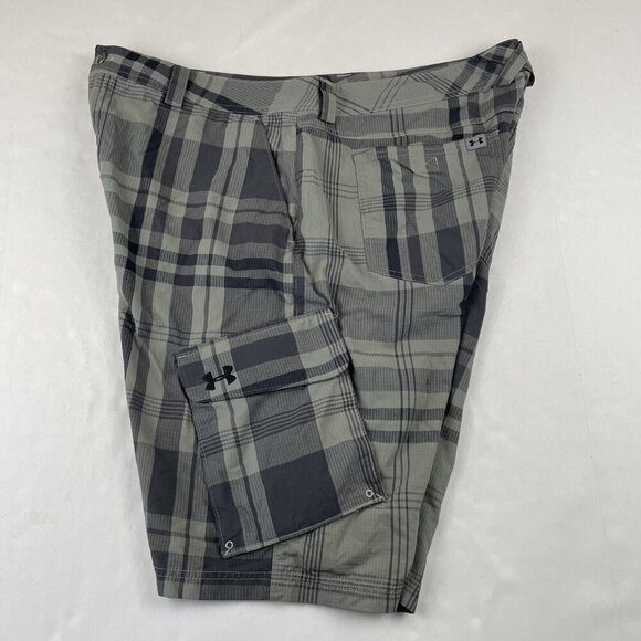 Under Armour Cargo Shorts Men’s 40 Nylon Plaid Mesh Pockets Hike Outdoors - Picture 10 of 11